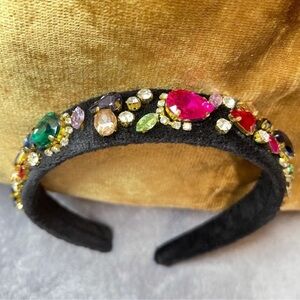 Fuzzy Multi-Colored Bejeweled Headband​​​‎